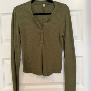 Free People Waffle-Knit Henley Long Sleeve Top